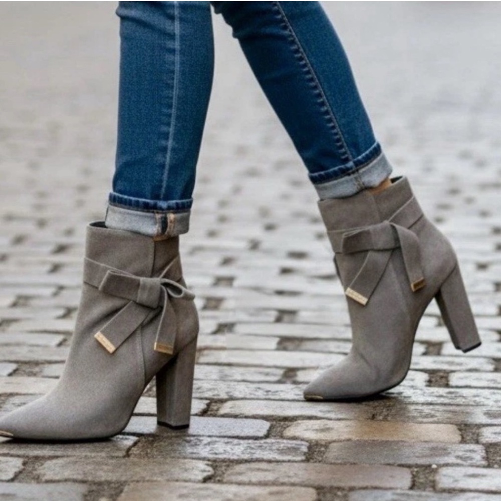 Ted Baker  SAILLY Gray Suede Bow Ankle Booties